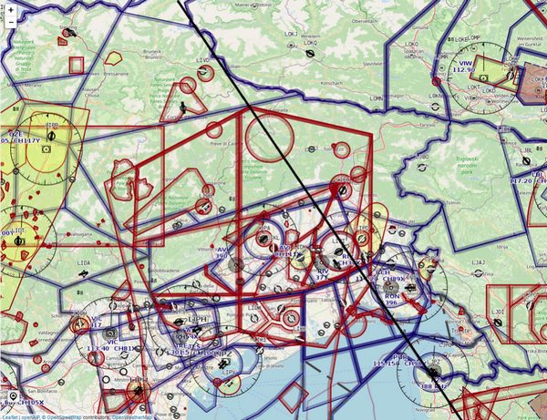 Map featuring aviation routes and zones, highlighting Helipaddy coordinates and airspace boundaries.