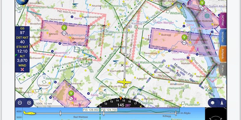 Aviation navigation map on tablet displaying flight route. Powered by Helipaddy for smooth travel planning.