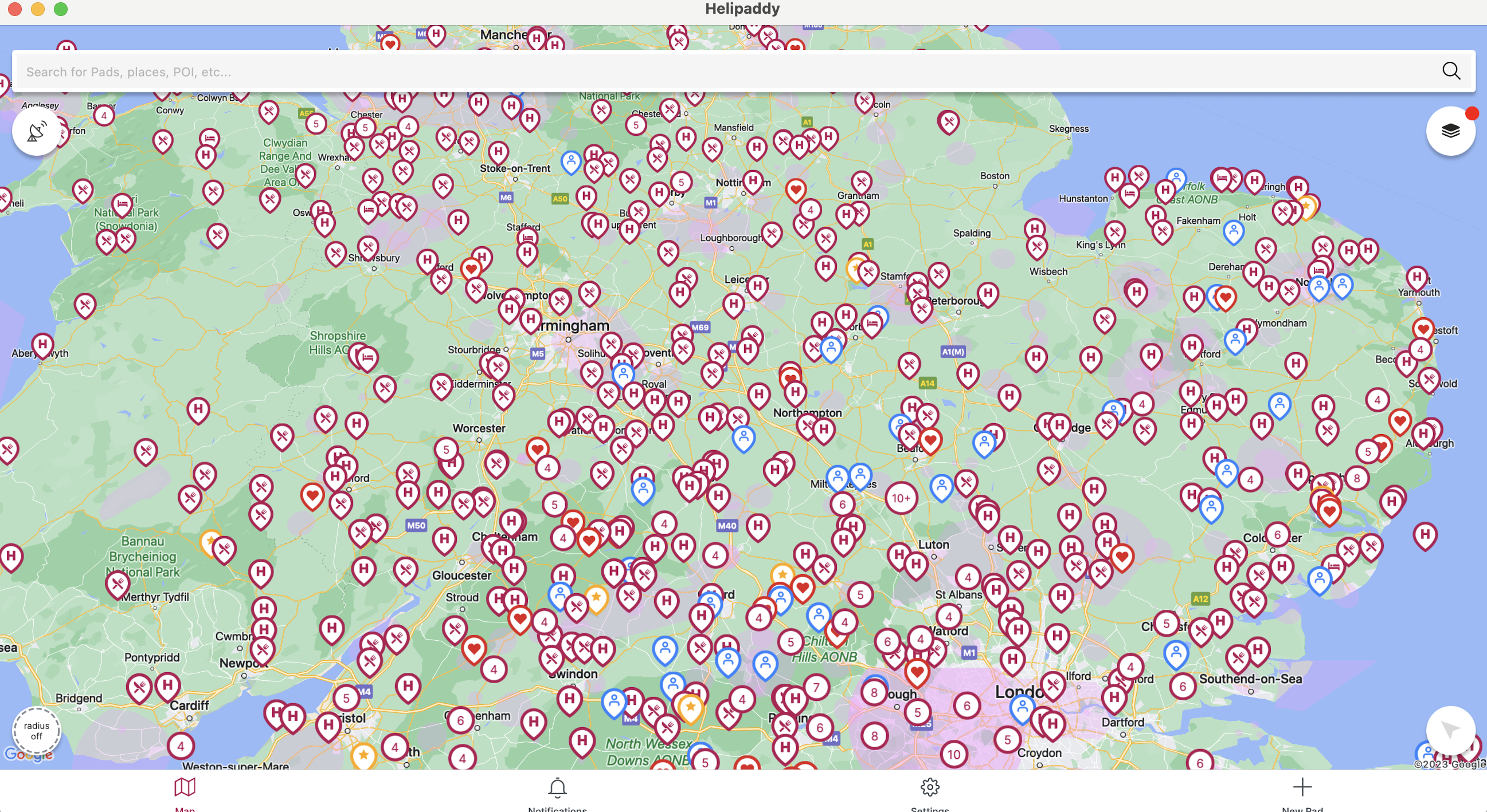 Large map view of Helipaddy in MacOS