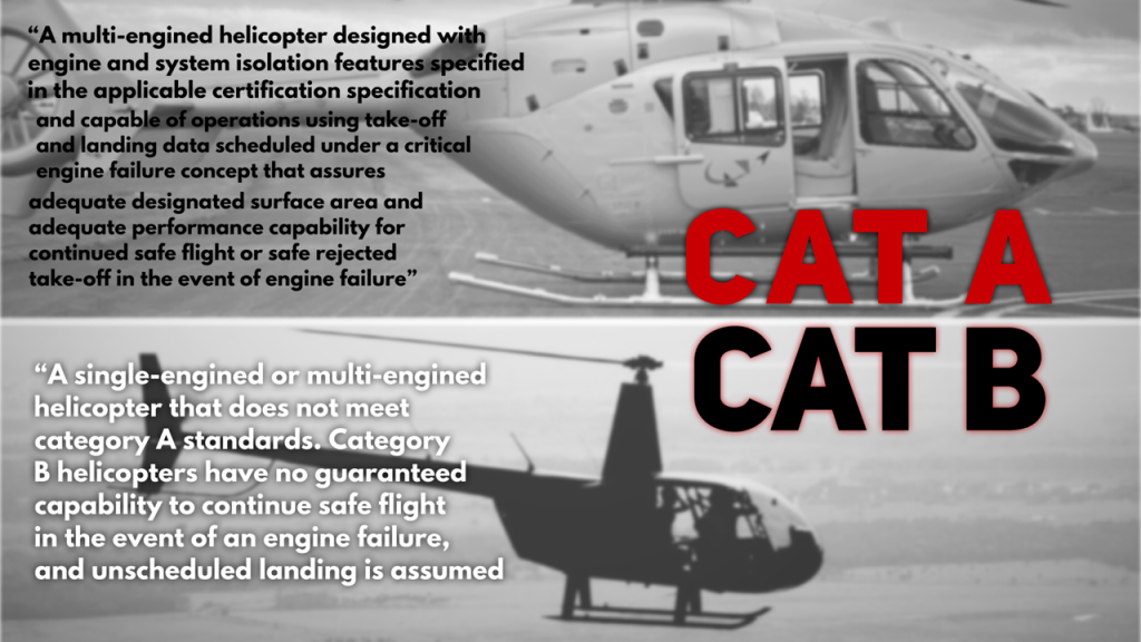 Description of helicopter certification requirements - CAT A vs CAT B