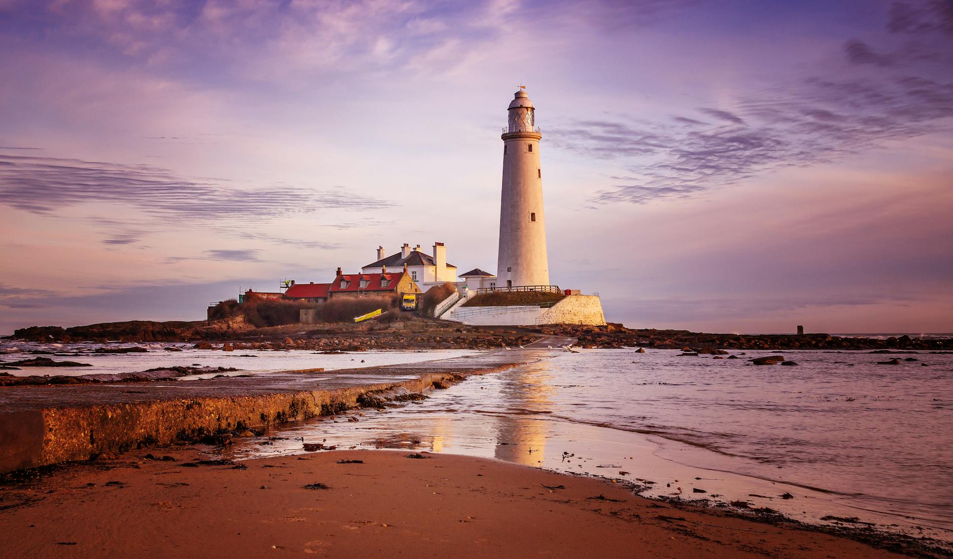 st marys island causeway at dusk