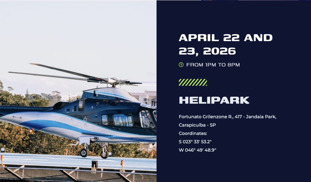 Helicopter event at Helipark, Carapicuíba, SP, April 22-23, 2026, 1-8 PM. Discover with Helipaddy.