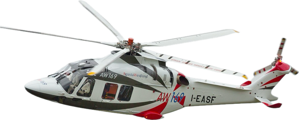 AgustaWestland AW169 helicopter in flight, featured on Helipaddy for top landing sites worldwide.