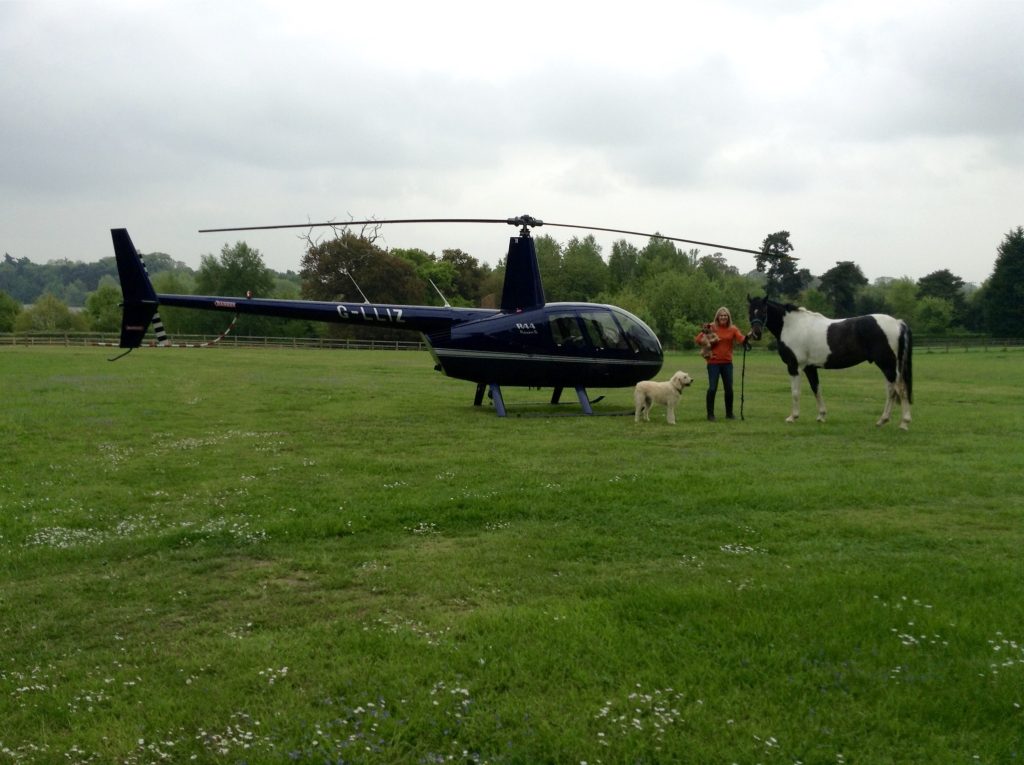 Helicopter landing in a Suffolk field