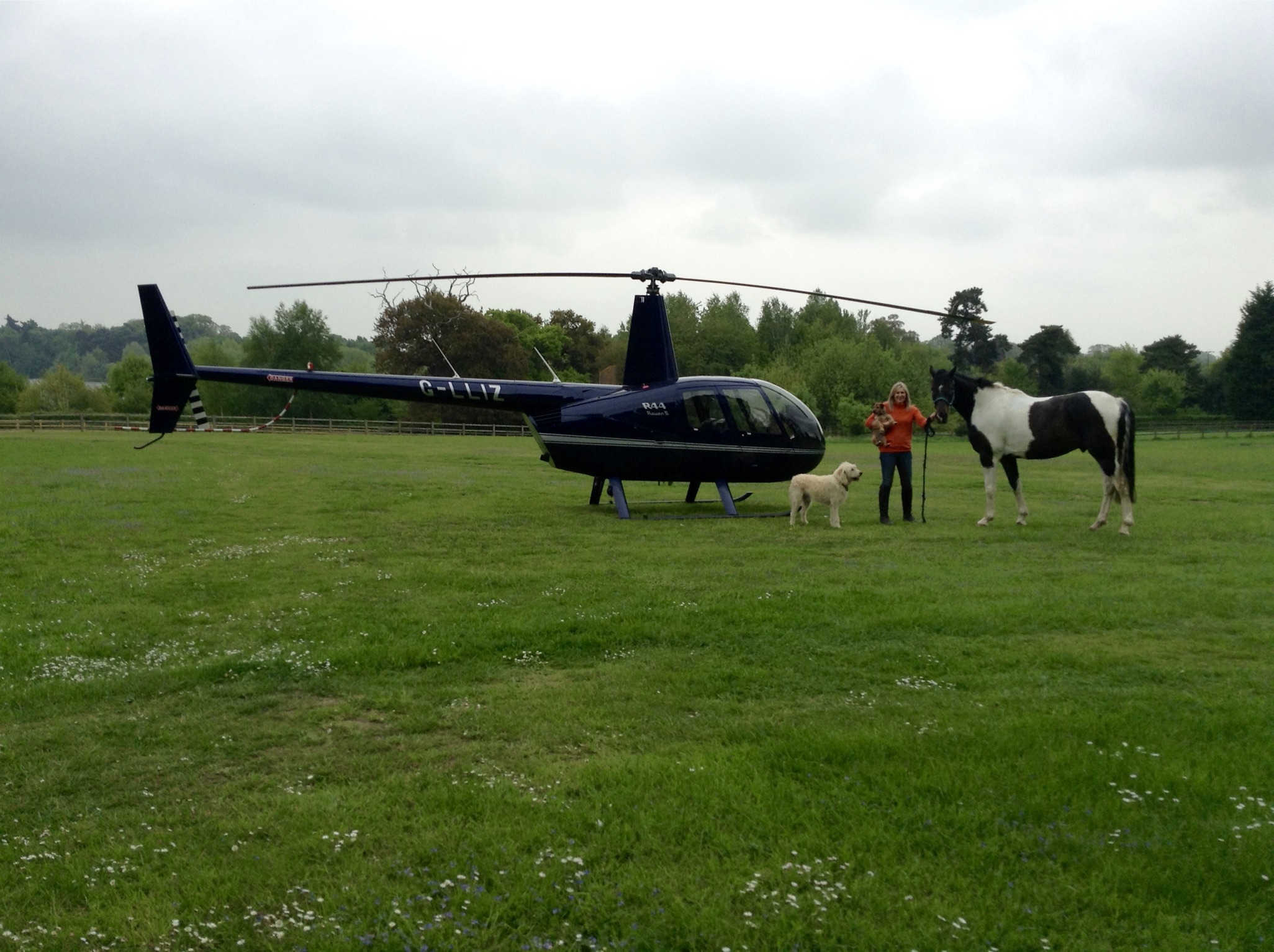 Helicopter landing in a Suffolk field