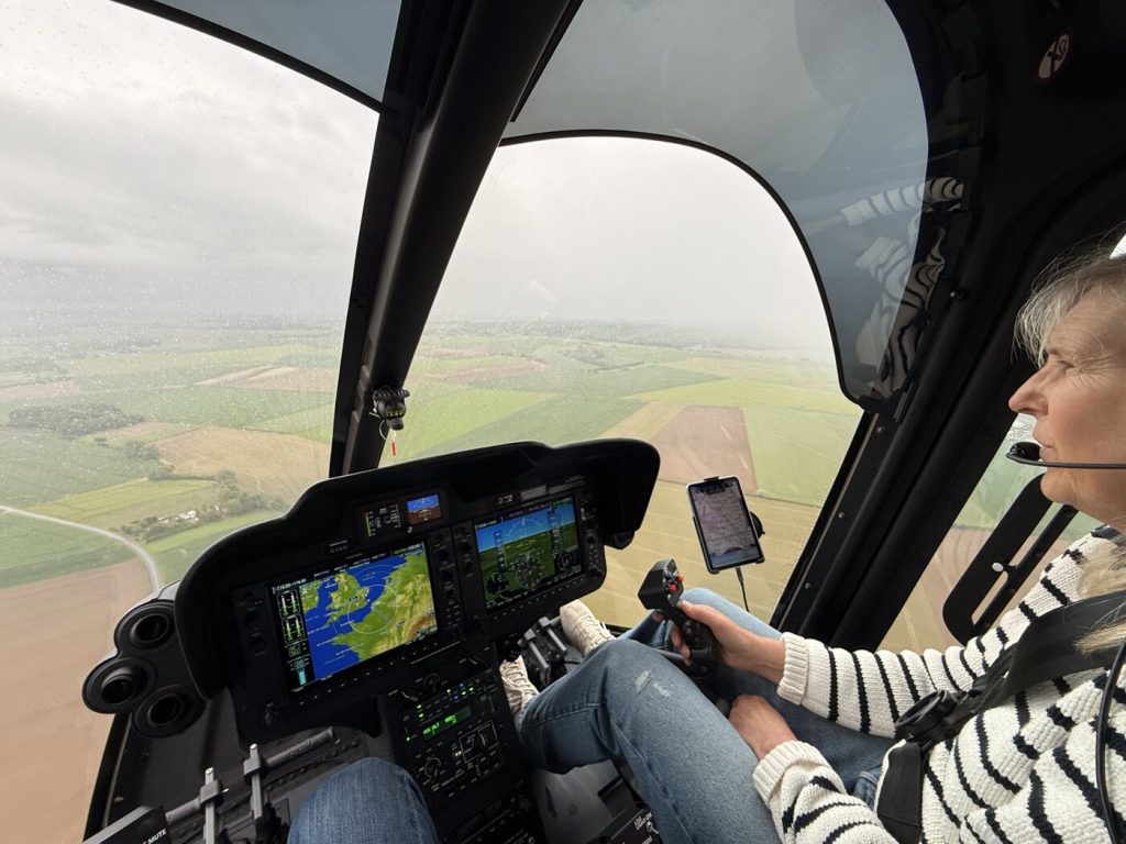 Cockpit view from G-LILO while working around weather in northern France