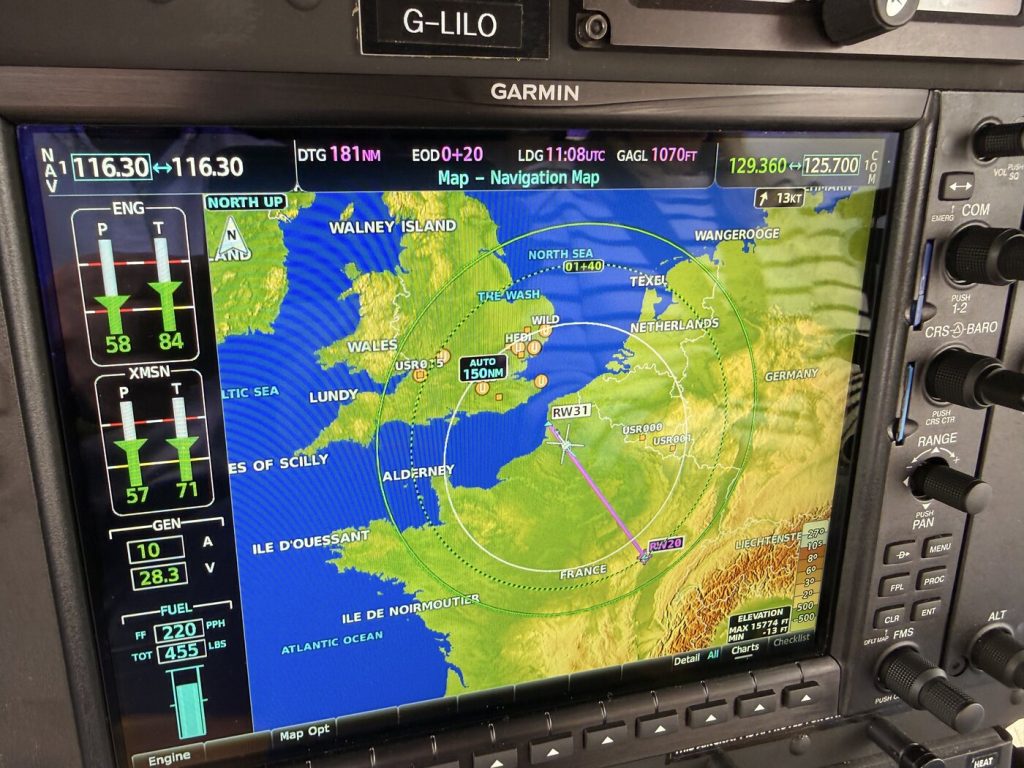 Garmin G600H fuel range ring display in Bell 505 G-LILO