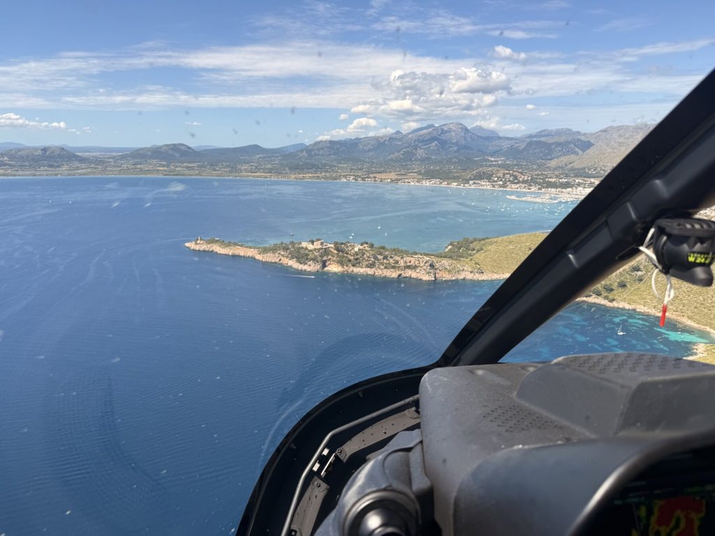 View from Bell 505 G-LILO approaching the Mallorca coastline