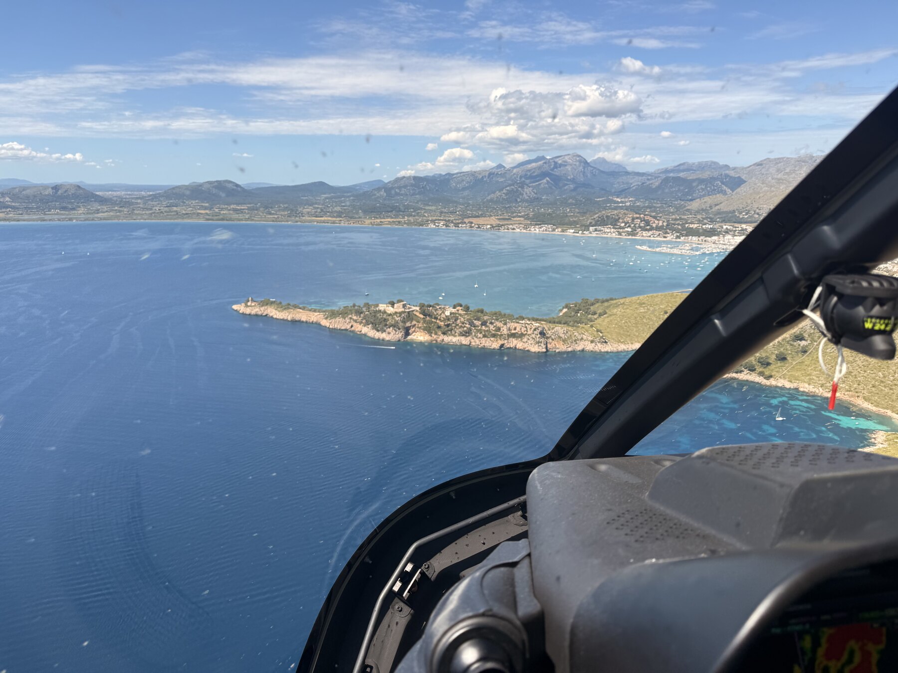 View from Bell 505 G-LILO approaching the Mallorca coastline