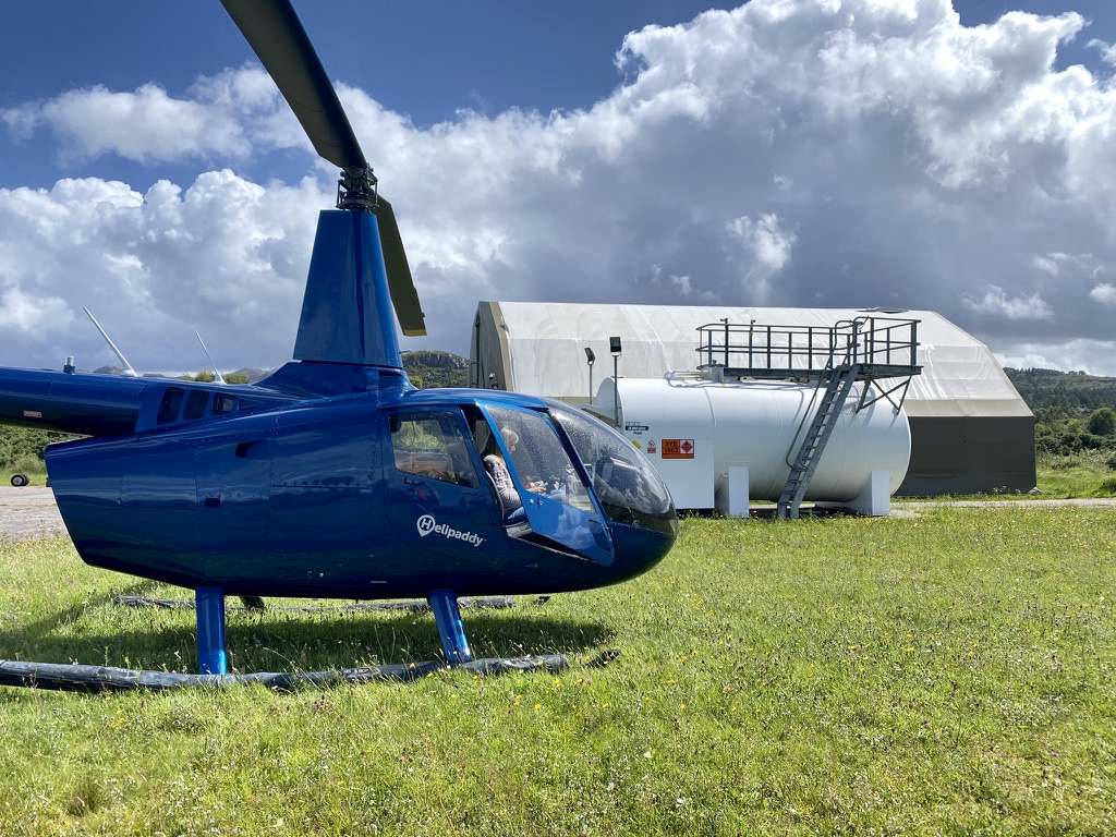 Helipaddy helicopter at Plockton, used for the West Scotland easier first-time landings section.