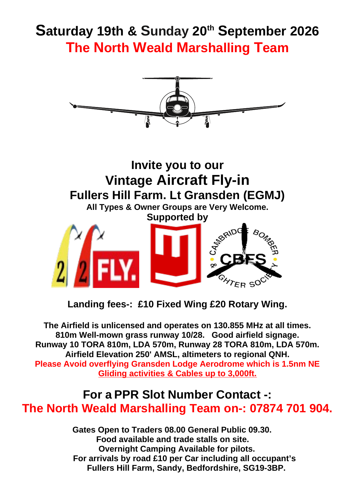 Little Gransden Vintage Aircraft Fly-In poster for 19 and 20 September 2026
